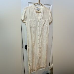 Pure Navy 100% Linen Midi Length Shirt Dress